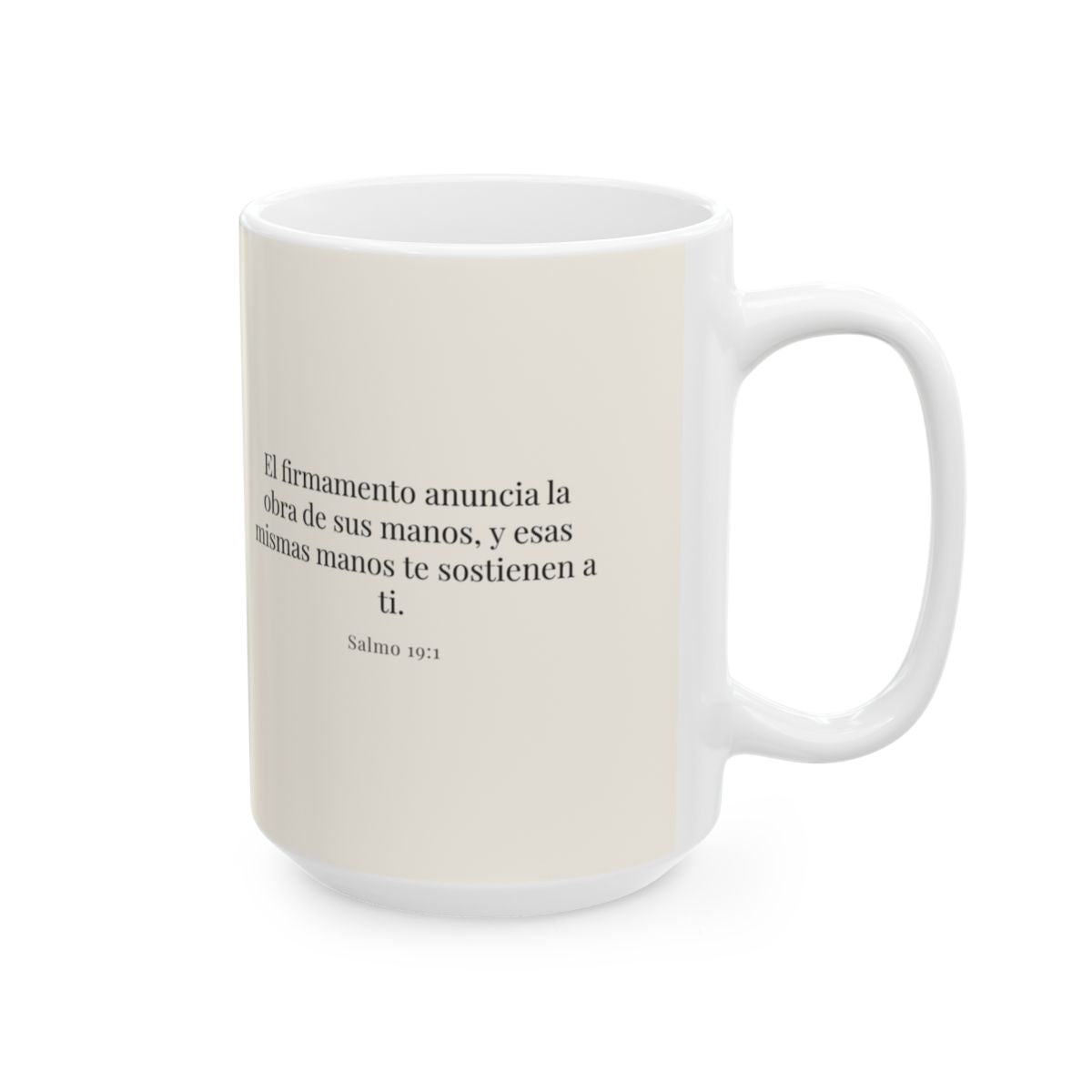 El firmamento anuncia la obra de sus manos | Taza bíblica para café | Salmo 19:1 — 15 oz · Cara bíblica