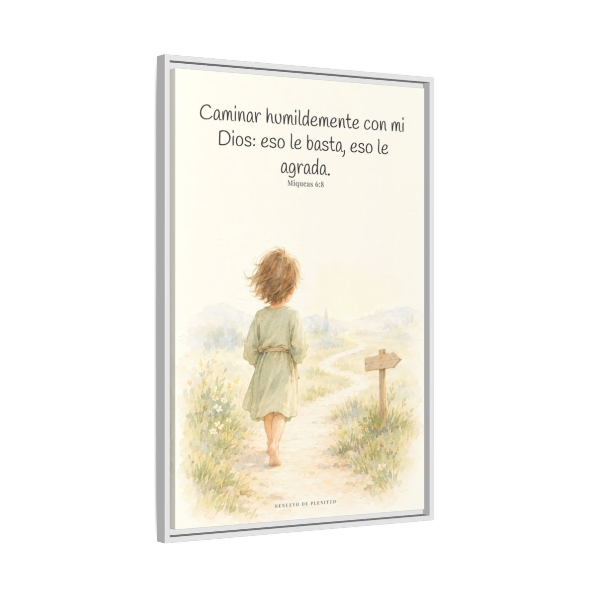 Caminar con Dios es suficiente — Lienzo Cristiano Enmarcado | Miqueas 6:8 — 24×36 pulgadas, marco blanco, vista lateral del marco flotante