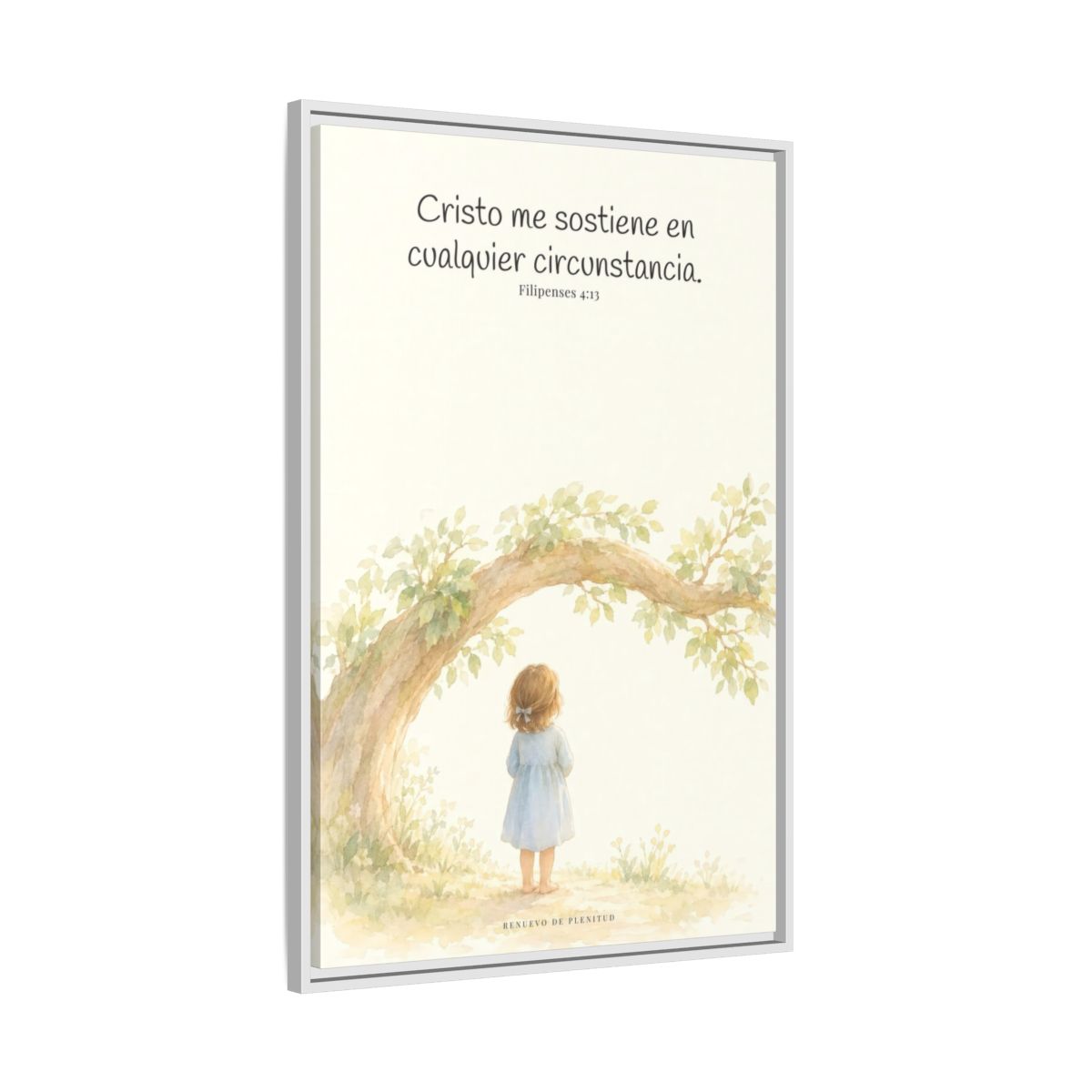 Cristo me sostiene en cualquier circunstancia — Lienzo Cristiano Enmarcado | Filipenses 4:13 — 24×36 pulgadas, marco blanco, vista lateral del marco flotante