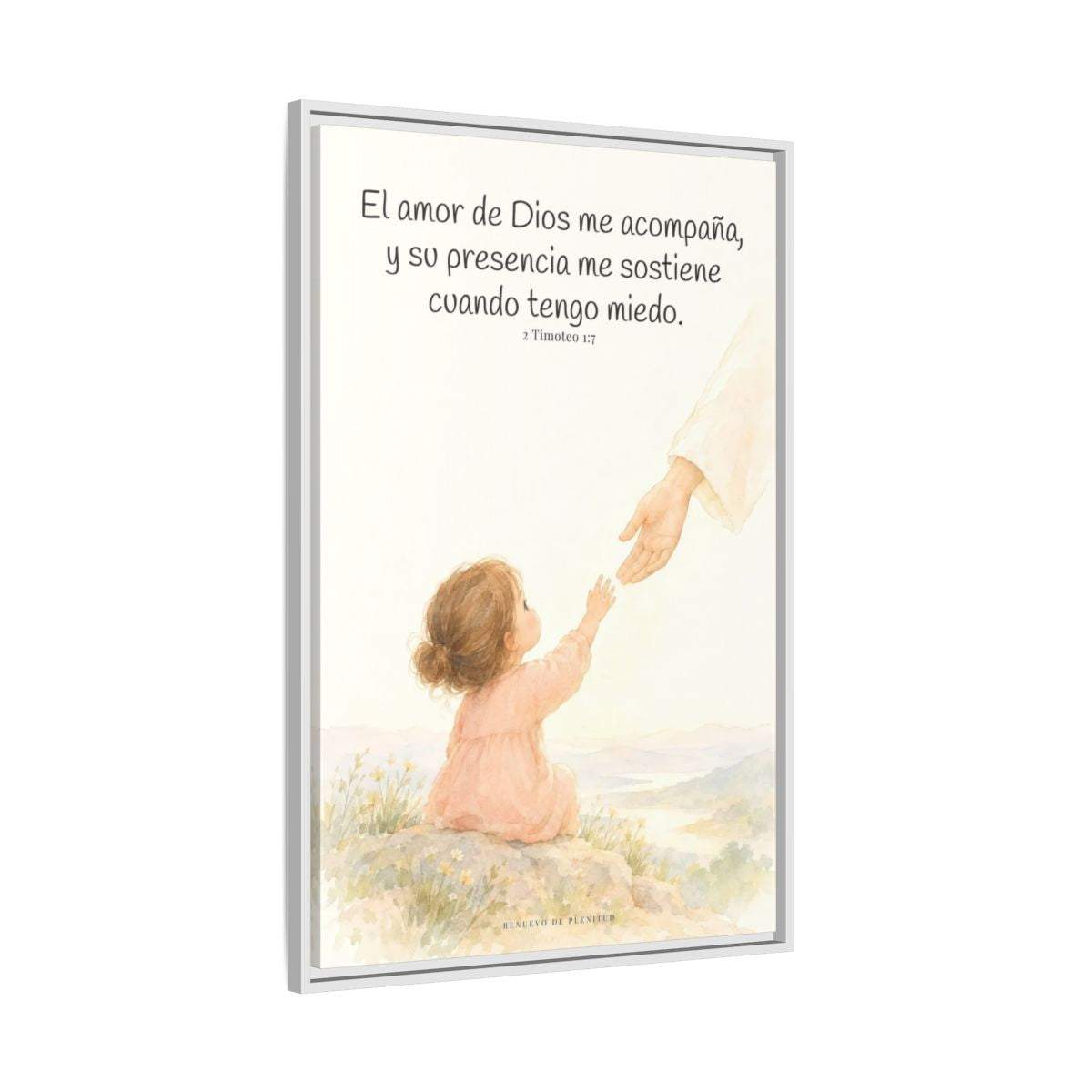 Dios está conmigo y no me suelta — Lienzo Cristiano Enmarcado | 2 Timoteo 1:7 — 24×36 pulgadas, marco blanco, vista lateral del marco flotante