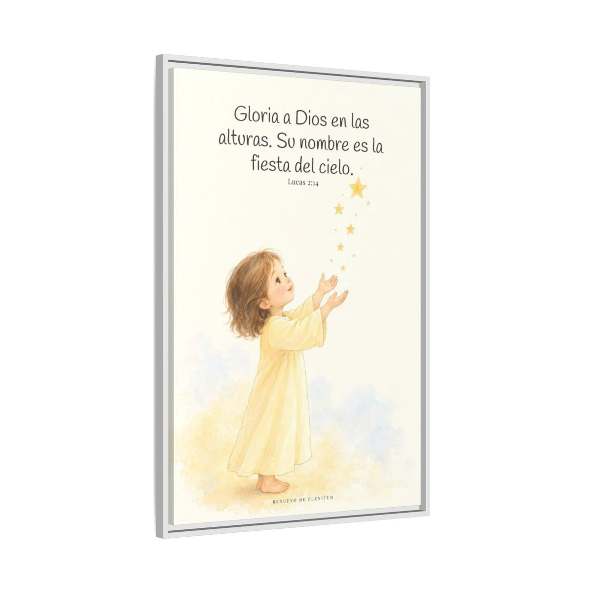 El cielo entero da gloria a Dios | Decoración de fe para pared | Lucas 2:14 — 24×36 pulgadas, marco blanco, vista lateral del marco flotante