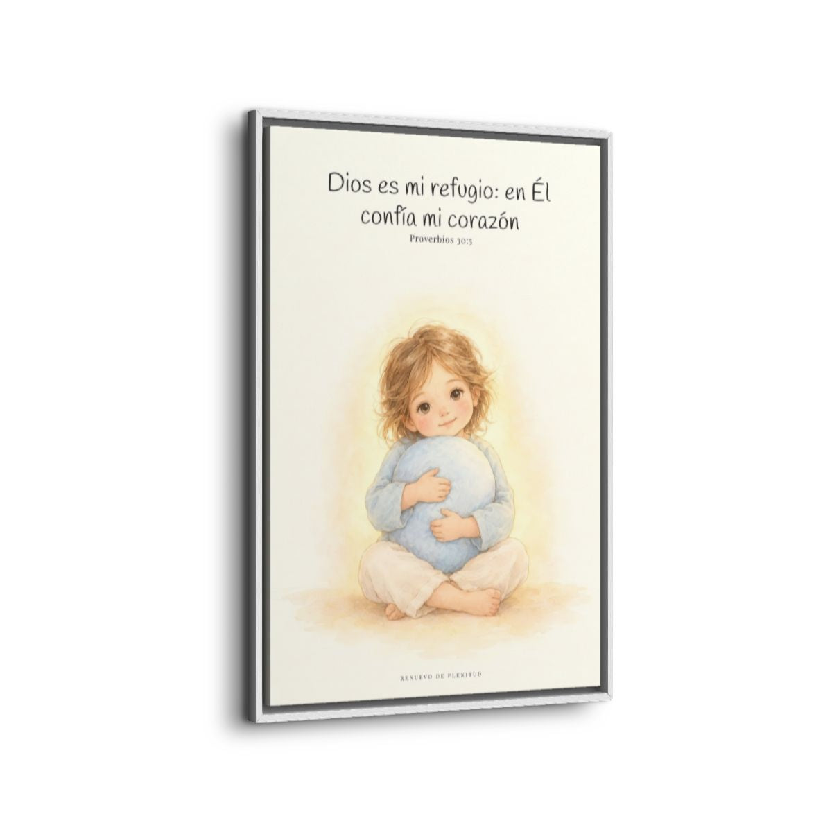 En Dios encuentro mi refugio | Cuadro bíblico para el hogar | Proverbios 30:5 — 24×36 pulgadas, marco blanco, vista lateral del marco flotante