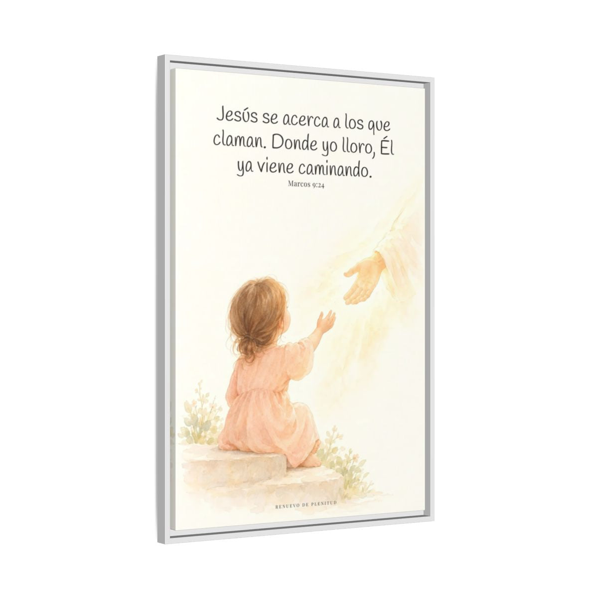 Jesús se acerca a los que claman — Lienzo Cristiano Enmarcado | Marcos 9:24 — 24×36 pulgadas, marco blanco, vista lateral del marco flotante