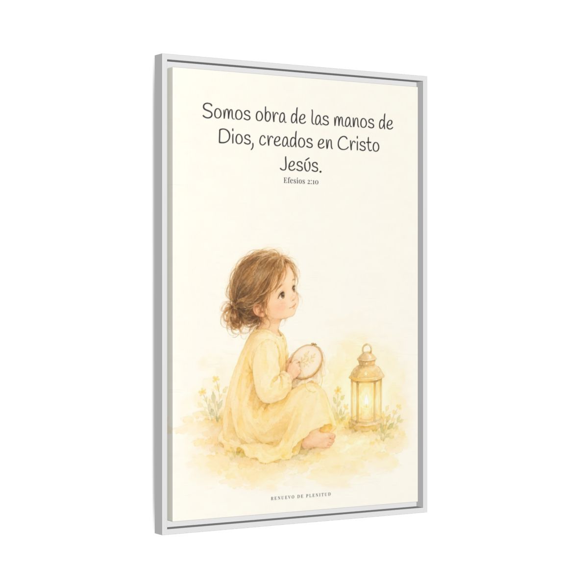 Somos obra de las manos de Dios — Lienzo Cristiano Enmarcado | Efesios 2:10 — 24×36 pulgadas, marco blanco, vista lateral del marco flotante
