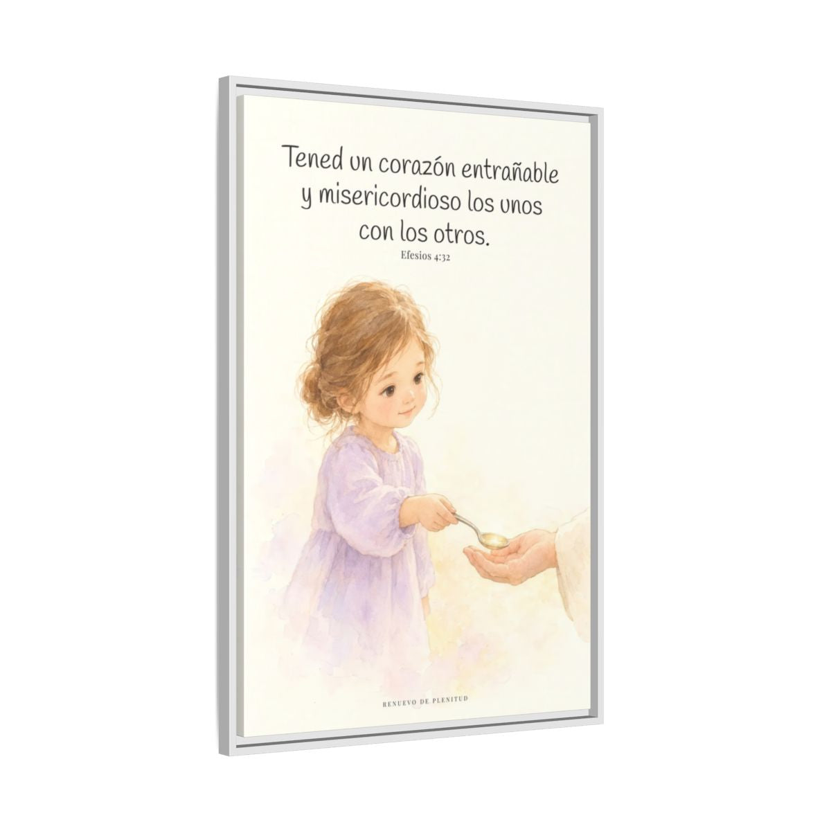 Tened un corazón entrañable — Lienzo Cristiano Enmarcado | Efesios 4:32 — 24×36 pulgadas, marco blanco, vista lateral del marco flotante