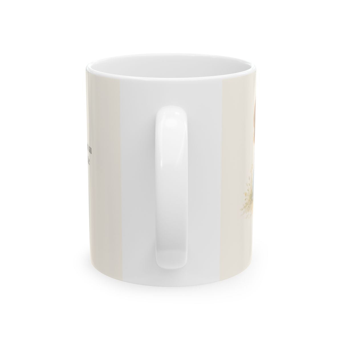 El Señor acalla tus temores con su amor | Taza devocional de fe | Sofonías 3:17 — 11 oz · Vista posterior
