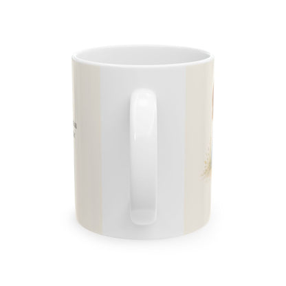 El Señor acalla tus temores con su amor | Taza devocional de fe | Sofonías 3:17 — 11 oz · Vista posterior