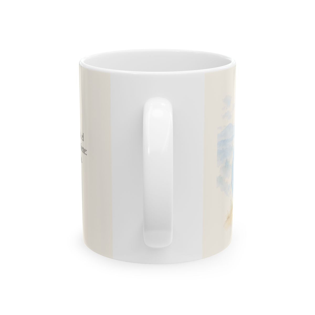 El poder de Dios se perfecciona en mi debilidad | Taza bíblica de cerámica | 2 Corintios 12:9 — 11 oz · Vista posterior