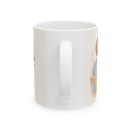 Jesús es el autor y consumador de nuestra fe | Taza cristiana con frase devocional | Hebreos 12:2 — 11 oz · Vista posterior
