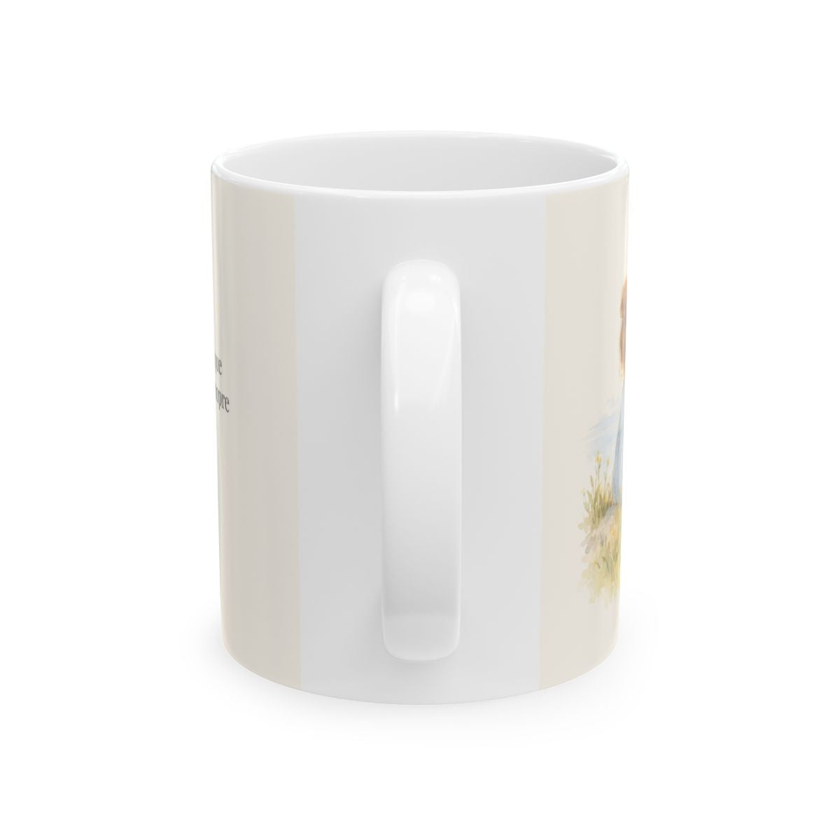 Bienaventurado el que confía en Él | Taza de fe para cada mañana | Salmo 34:8 — 11 oz · Vista posterior