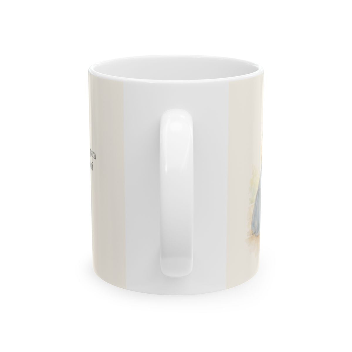 Cristo vive para siempre y nunca más muere | Taza de fe para cada mañana | Romanos 6:9 — 11 oz · Vista posterior