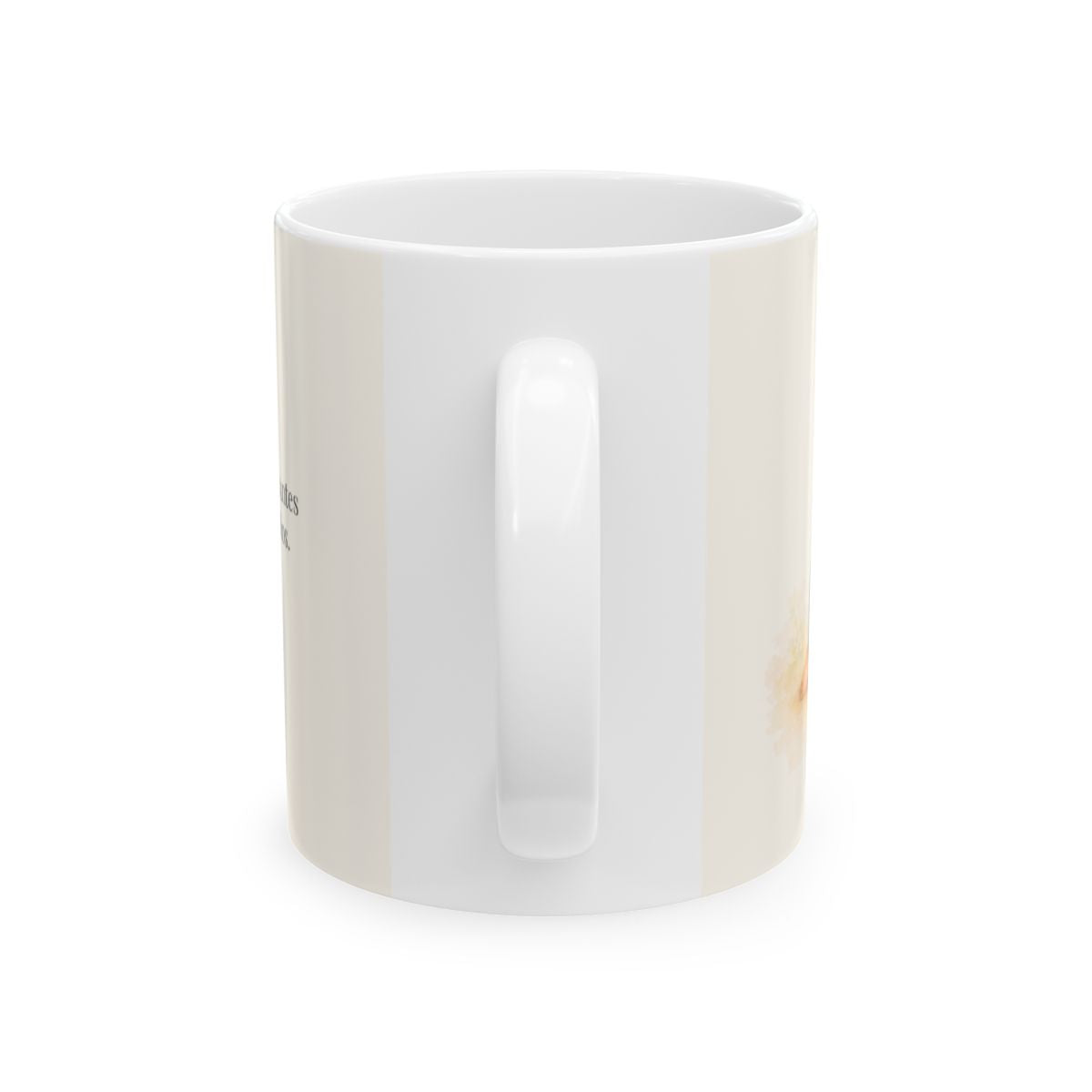 Empiezo el año de rodillas ante Dios | Taza devocional ilustrada | Salmo 143:8 — 11 oz · Vista posterior