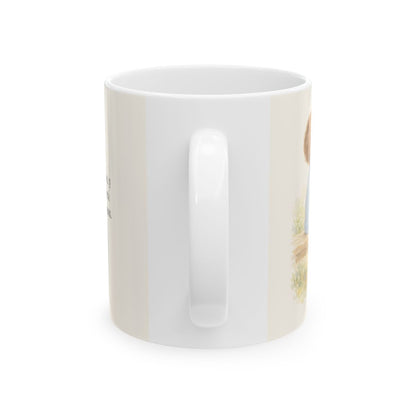 Todo lo demás os será añadido | Taza bíblica de cerámica | Mateo 6:33 — 11 oz · Vista posterior