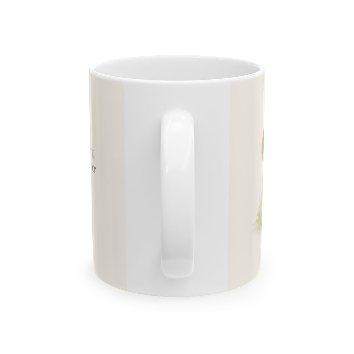 Cristo pagó lo que yo no podía pagar | Taza cristiana con frase devocional | Romanos 5:8 — 11 oz · Vista posterior