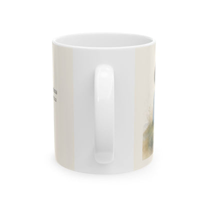 Dios enjugará toda lágrima | Taza con arte cristiano | Apocalipsis 21:4 — 11 oz · Vista posterior
