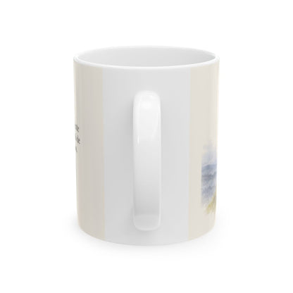 Cuan lejos está el oriente del occidente | Taza devocional ilustrada | Salmo 103:12 — 11 oz · Vista posterior