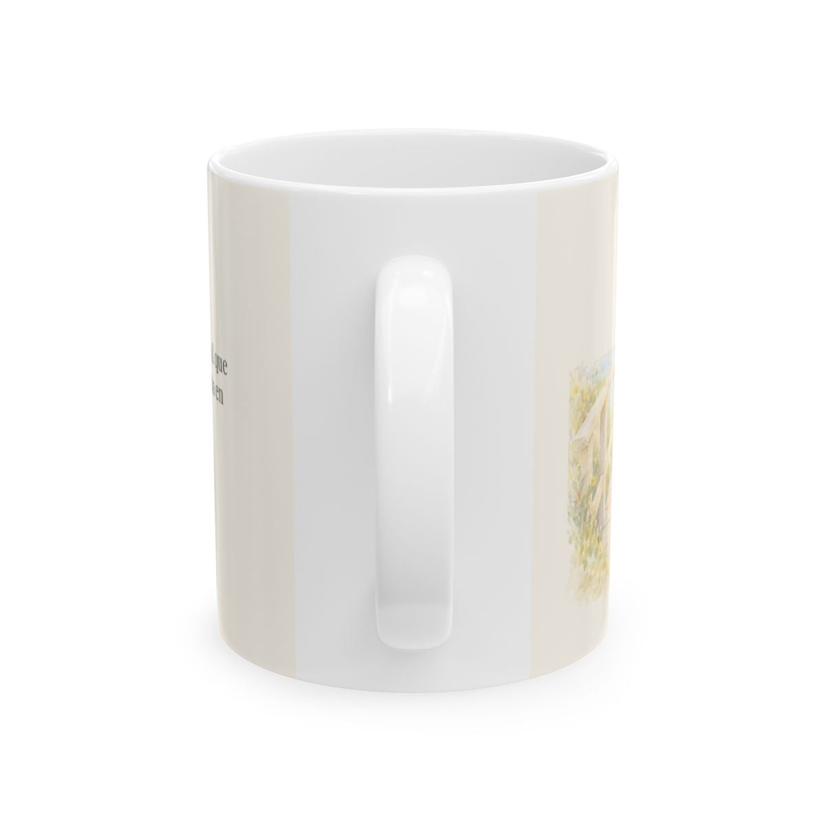 El Señor me sostiene en pensamiento firme | Taza devocional ilustrada | Isaías 26:3 — 11 oz · Vista posterior