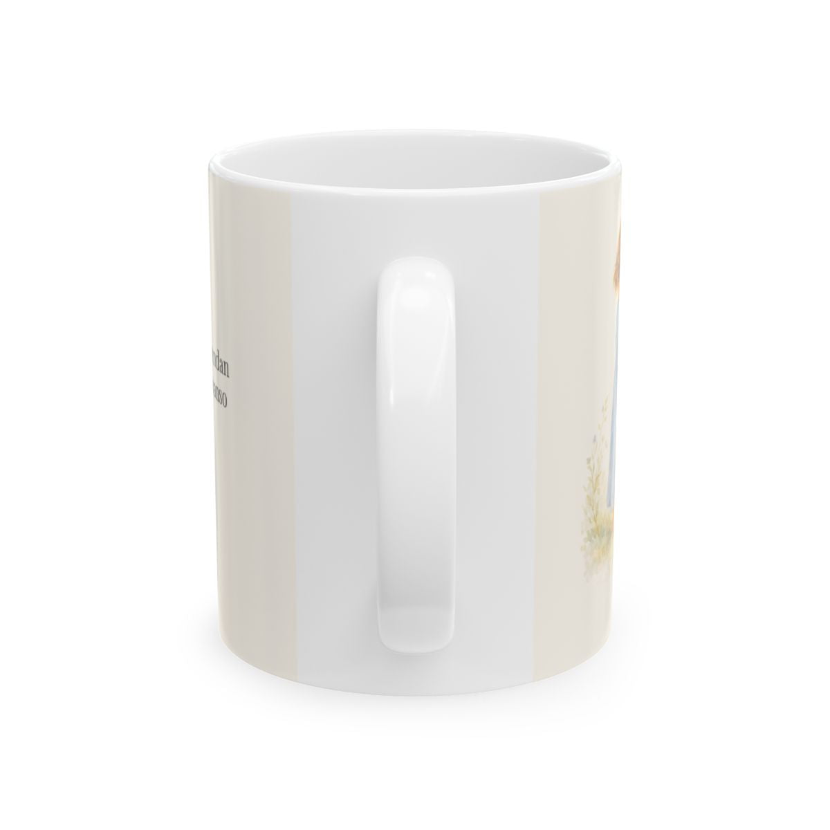 Yo te daré descanso para tu alma | Taza devocional ilustrada | Mateo 11:29 — 11 oz · Vista posterior