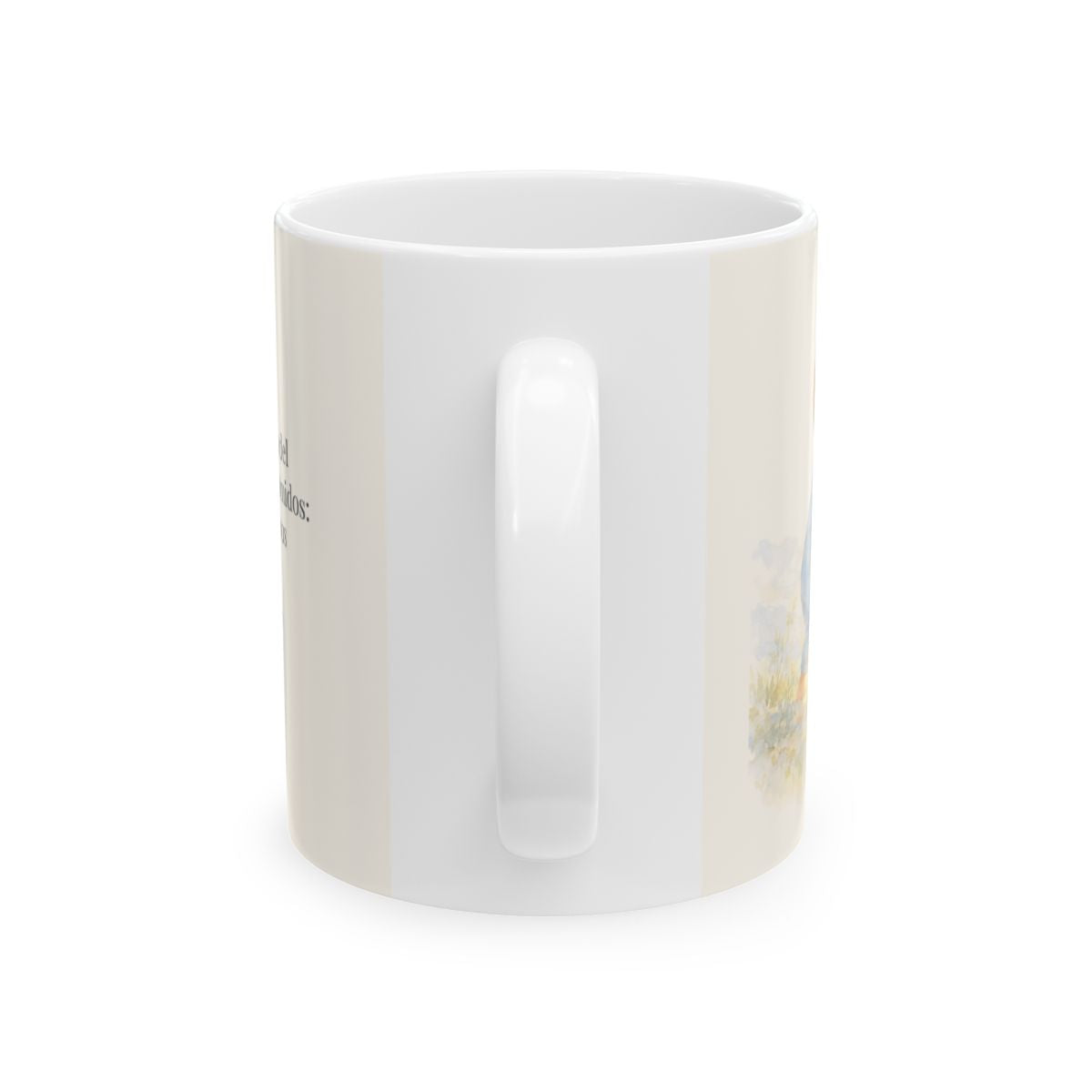 Por la misericordia de Jehová no fuimos consumidos | Taza de fe para cada mañana | Lamentaciones 3:22-23 — 11 oz · Vista posterior