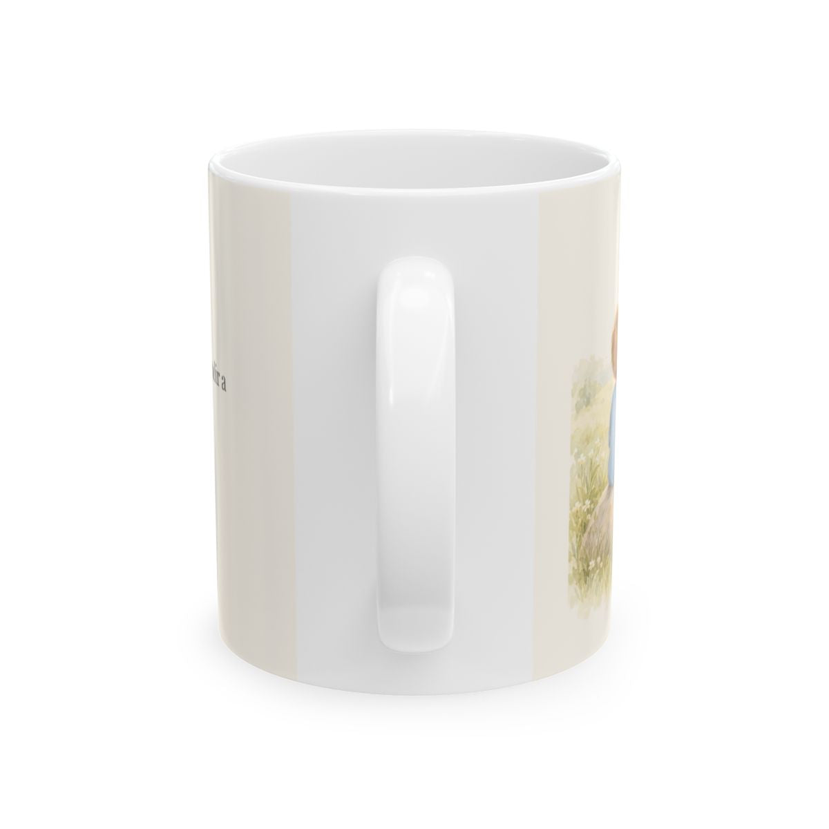Dios no se cansa de buscarme | Taza bíblica para café | Lucas 15:4 — 11 oz · Vista posterior