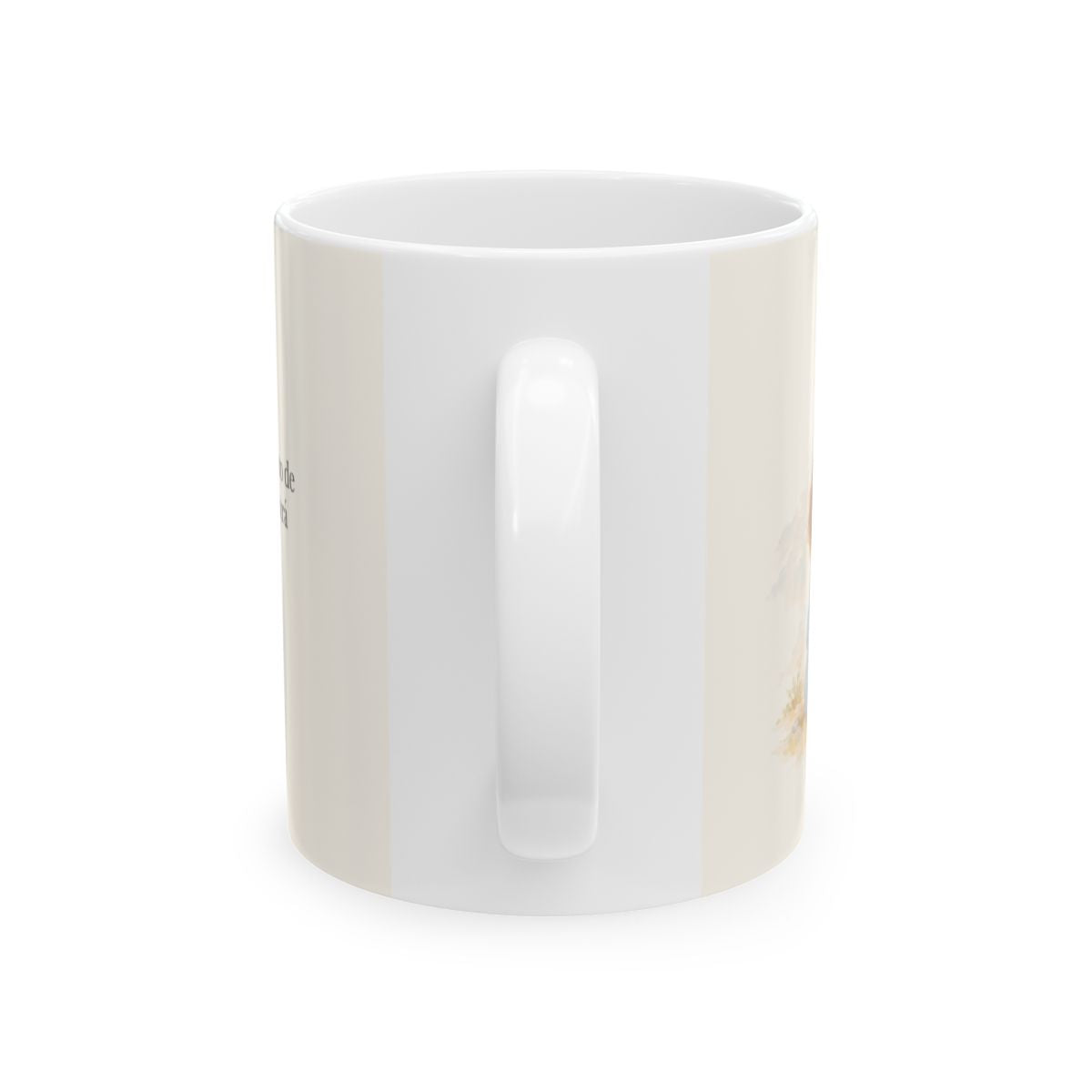La fe mueve montañas | Taza cristiana para regalar | Mateo 17:20 — 11 oz · Vista posterior