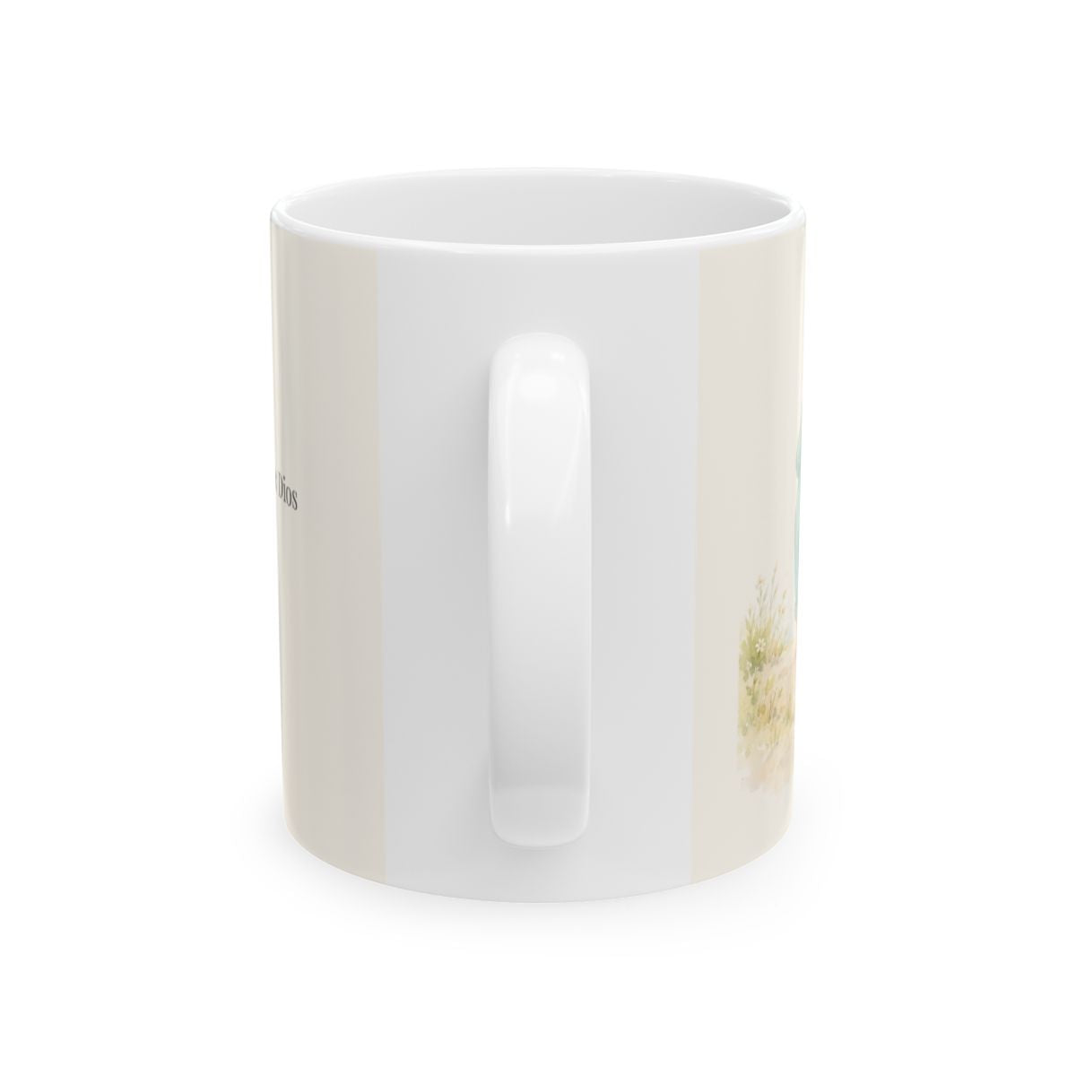 Dios me da valor cuando tiemblo | Taza cristiana con frase devocional | Isaías 41:10 — 11 oz · Vista posterior