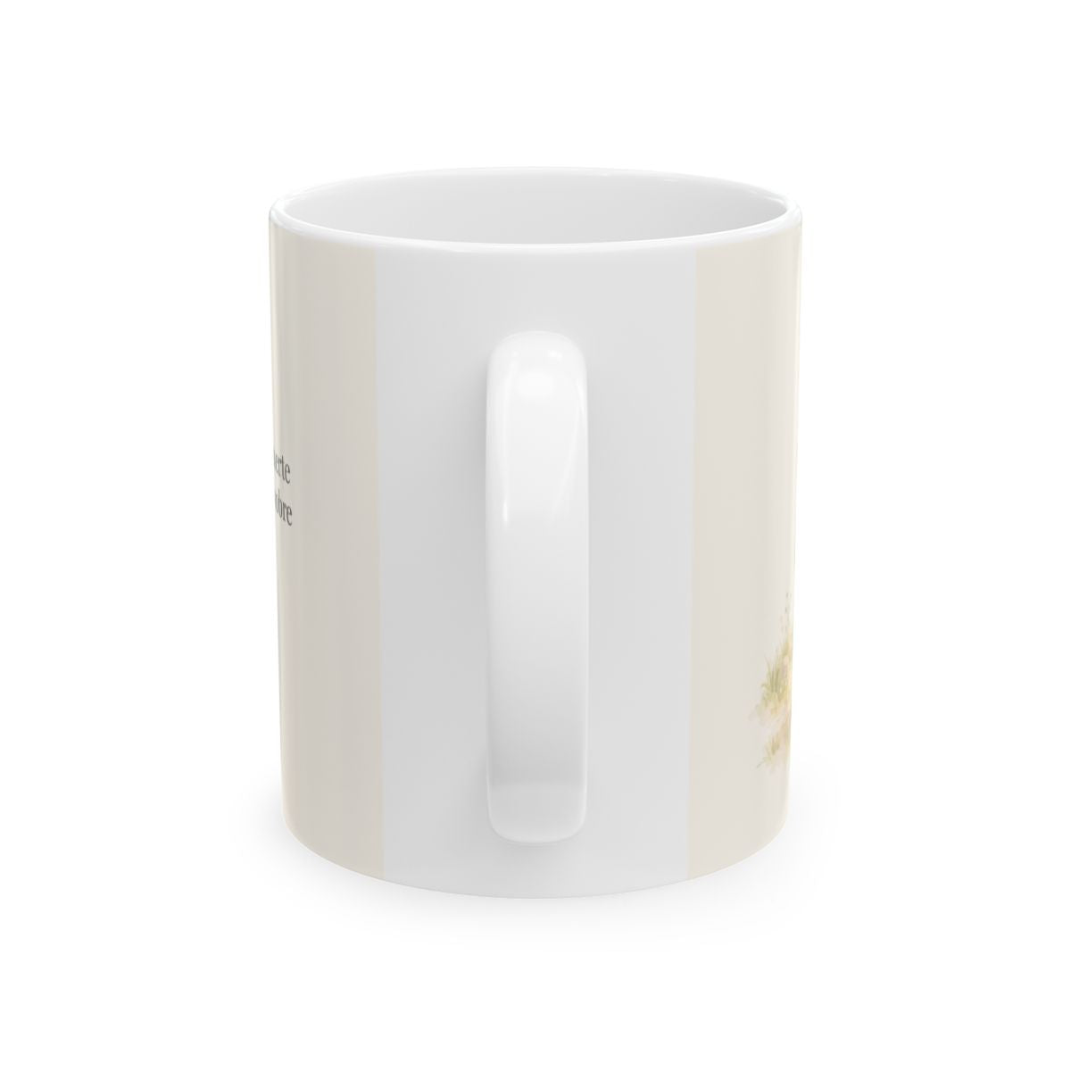 Cristo vive y la muerte ya no reina | Taza cristiana en dos tamaños | Romanos 6:9 — 11 oz · Vista posterior