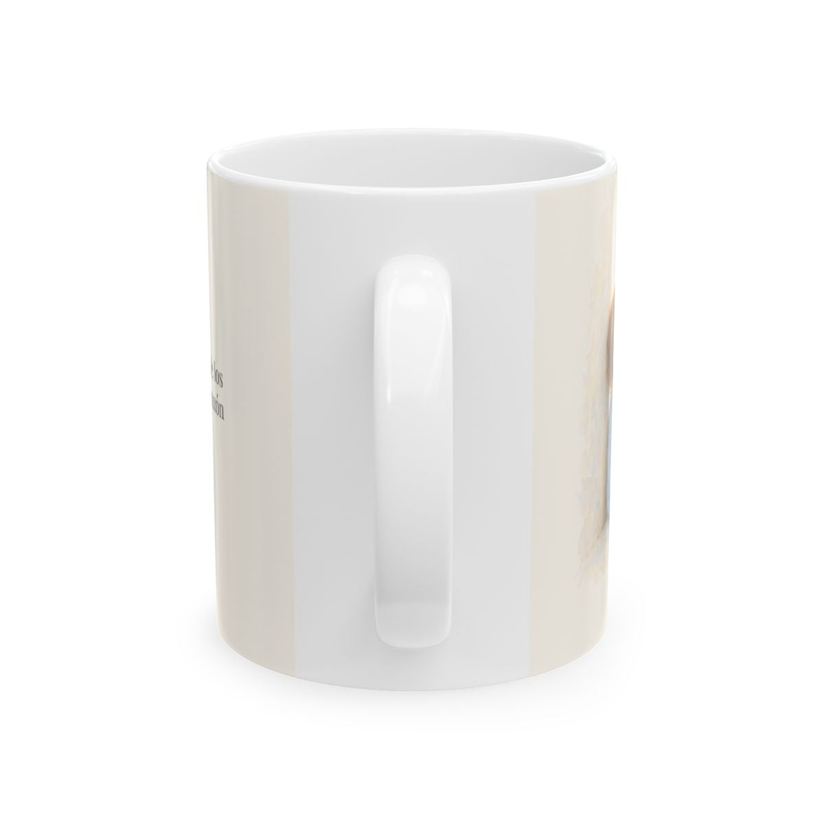 Jehová está cerca de los quebrantados de corazón | Taza devocional ilustrada | Salmo 34:18 — 11 oz · Vista posterior