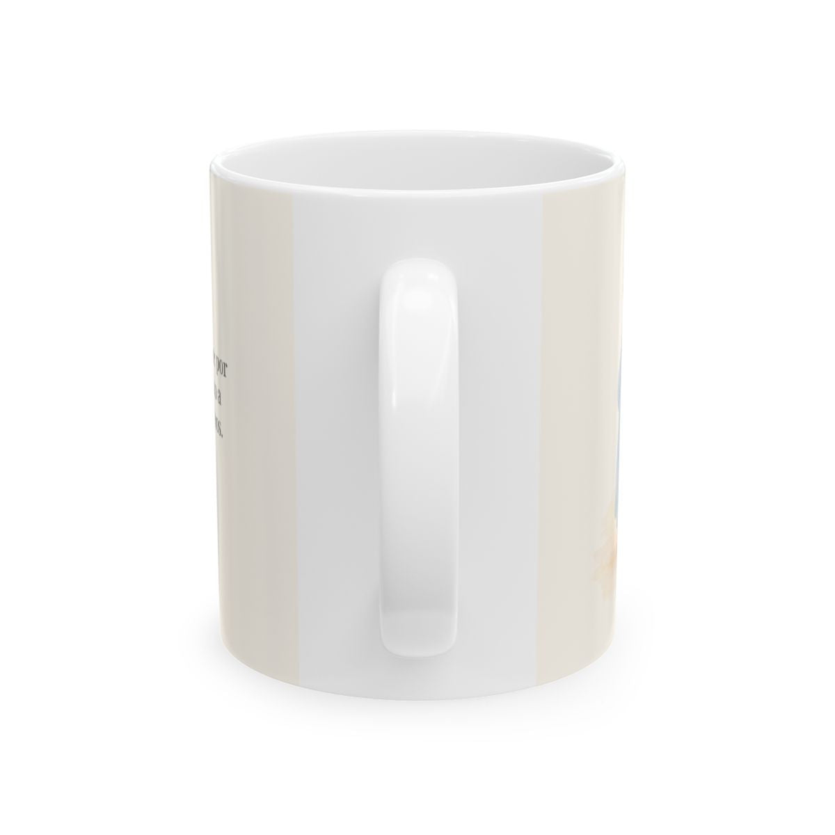 El Verbo se hizo carne por amor a mí | Taza cristiana en dos tamaños | Juan 1:14 — 11 oz · Vista posterior