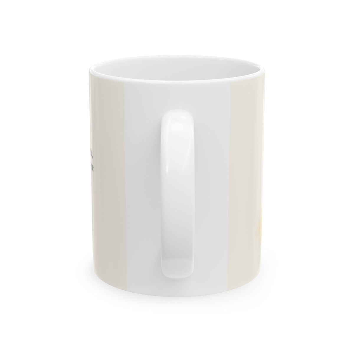 Dios escucha cada oración que le traigo | Taza cristiana en dos tamaños | Mateo 17:20 — 11 oz · Vista posterior