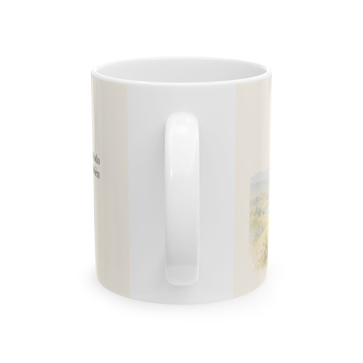 El Señor es tierno con todo lo que ha hecho | Taza bíblica de cerámica | Salmo 145:9 — 11 oz · Vista posterior