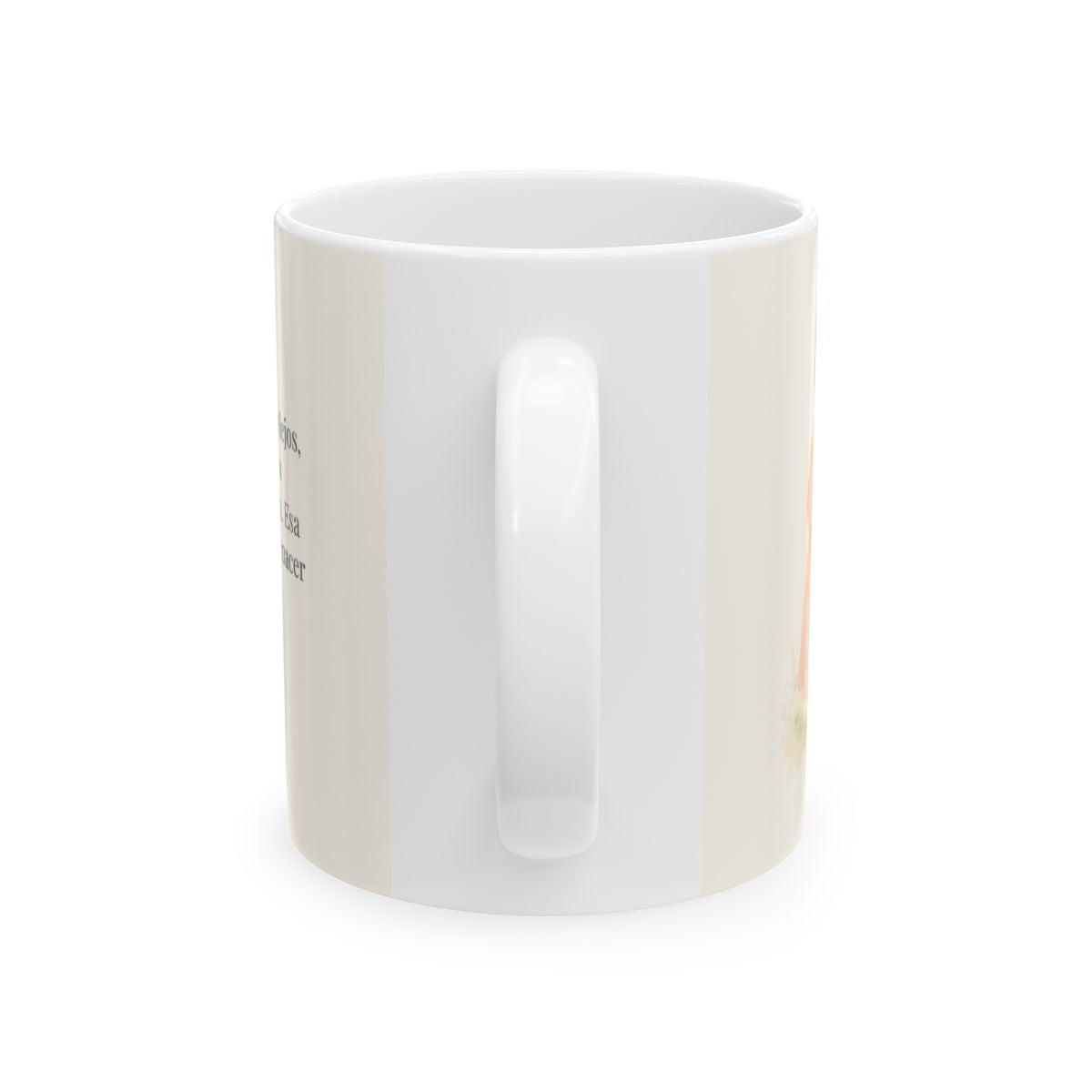 Dios es movido a misericordia | Taza cristiana con frase devocional | Lucas 15:20 — 11 oz · Vista posterior