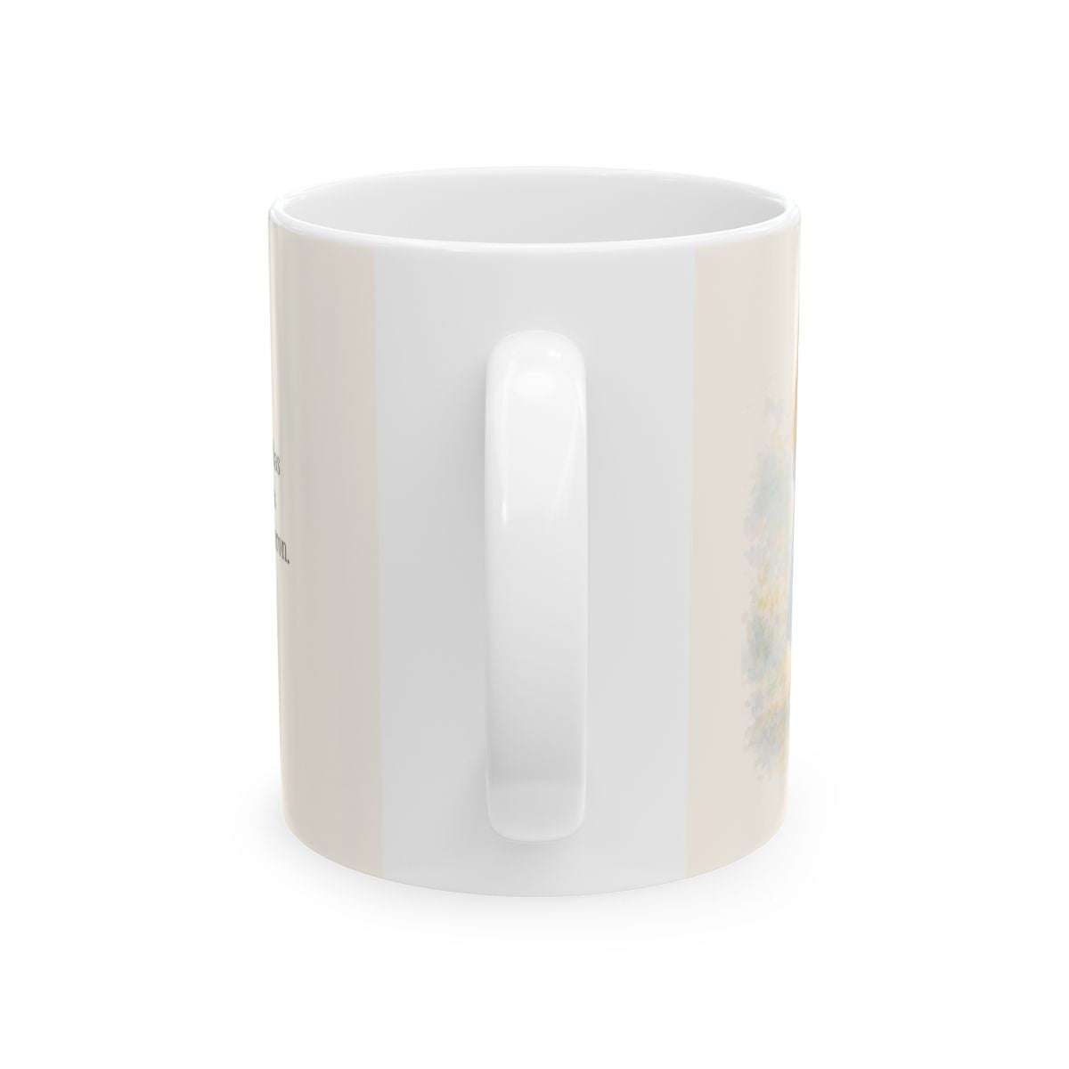 La luz de Dios brilla en mis tinieblas | Taza devocional ilustrada | Juan 1:5 — 11 oz · Vista posterior
