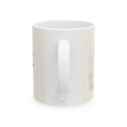 La luz de Dios brilla en mis tinieblas | Taza devocional ilustrada | Juan 1:5 — 11 oz · Vista posterior