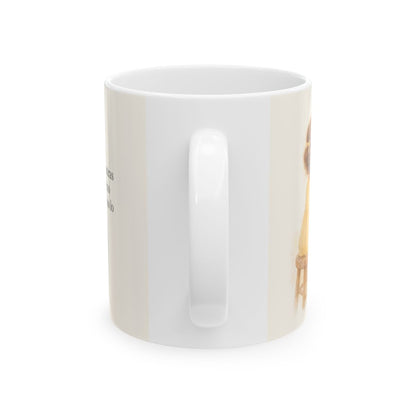 Dios obra por mí mientras yo espero | Taza cristiana con frase devocional | Juan 5:17 — 11 oz · Vista posterior