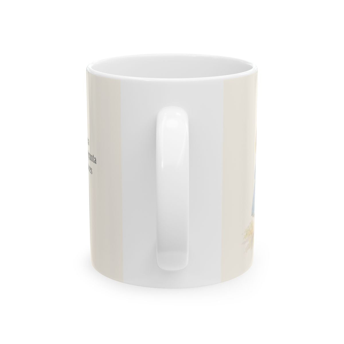 Dios me busca para encontrarme | Taza con arte cristiano | 1 Reyes 19:12 — 11 oz · Vista posterior