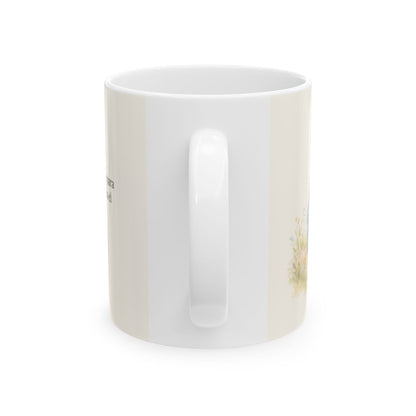 Pronto para oír dice el Señor | Taza cristiana para regalar | Santiago 1:19 — 11 oz · Vista posterior