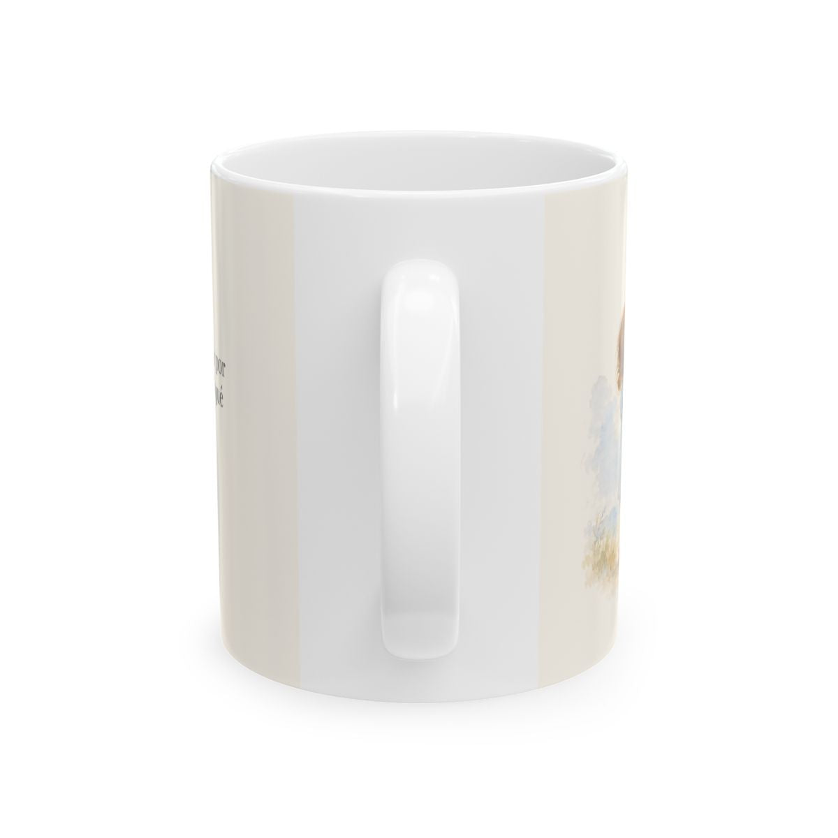 El Espíritu ora por mí cuando no tengo palabras | Taza bíblica de cerámica | Romanos 8:26 — 11 oz · Vista posterior