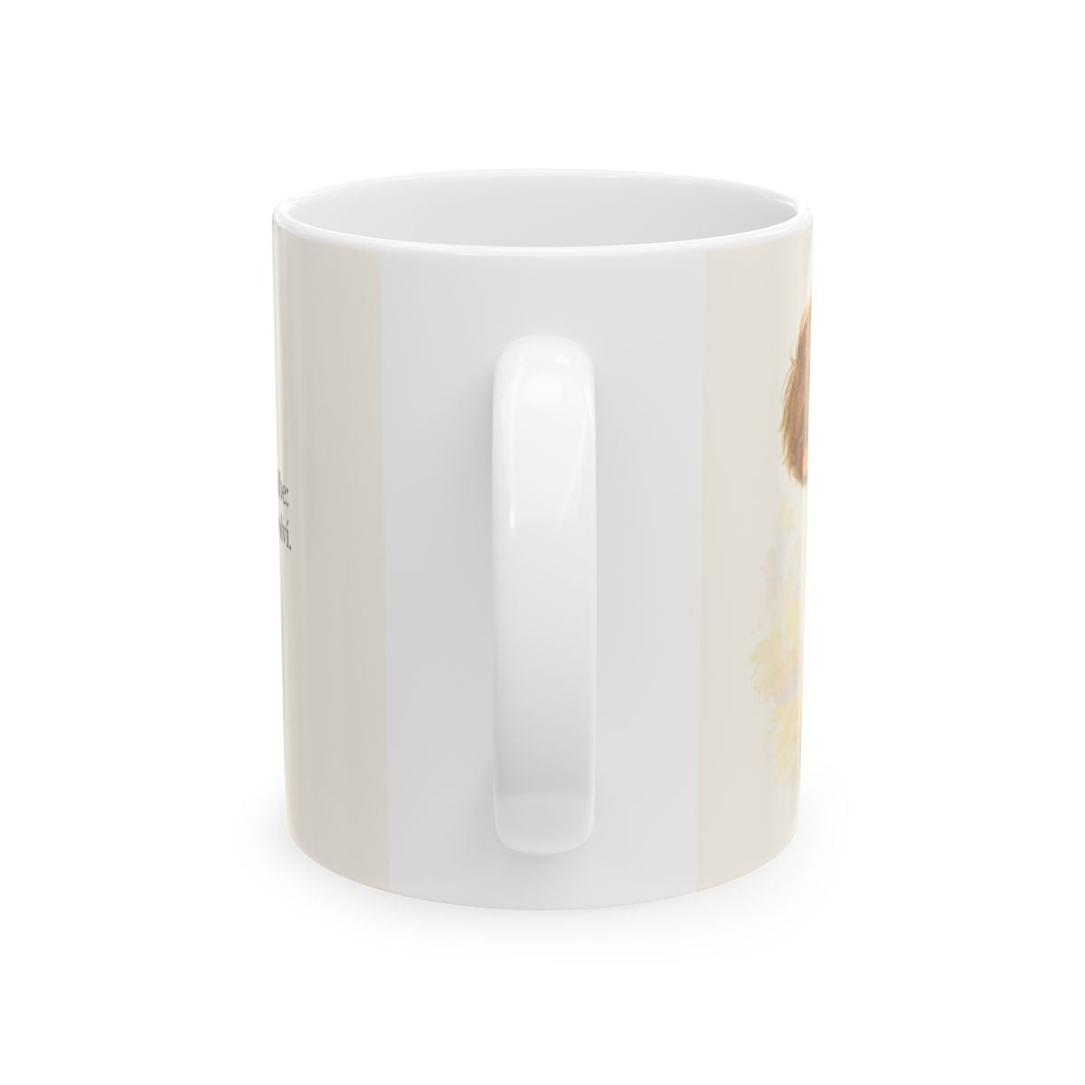 Era tiempo de hacer fiesta y regocijarnos | Taza de inspiración bíblica | Lucas 15:24 — 11 oz · Vista posterior