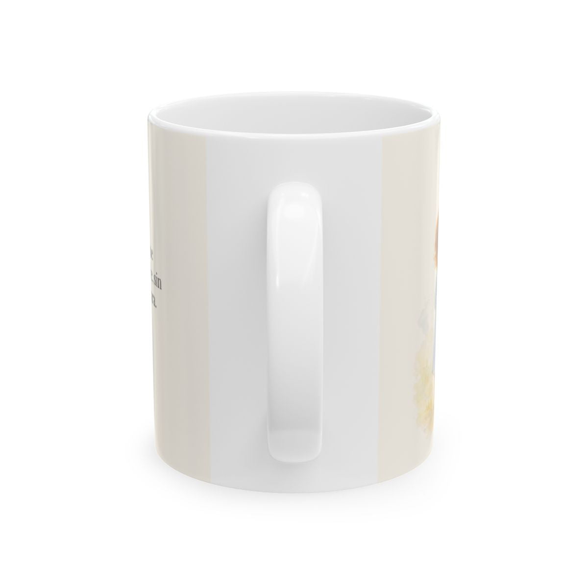 Dios me responde sin echármelo en cara | Taza devocional ilustrada | Santiago 1:5 — 11 oz · Vista posterior