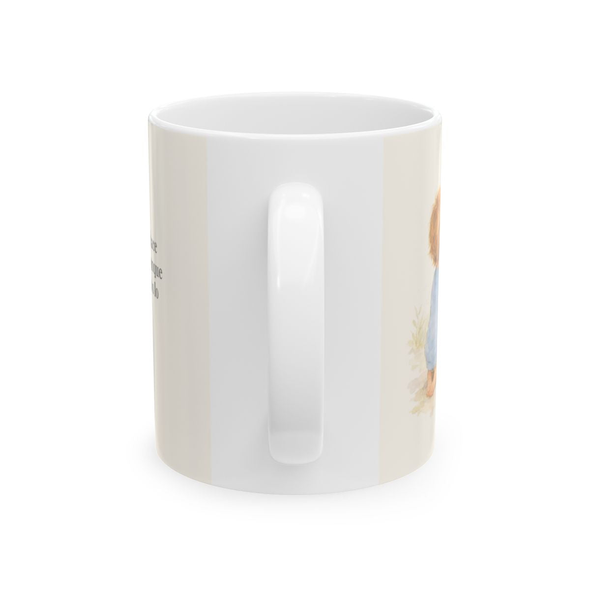 El amor de Dios se da en cosas pequeñas | Taza bíblica para café | Mateo 25:40 — 11 oz · Vista posterior
