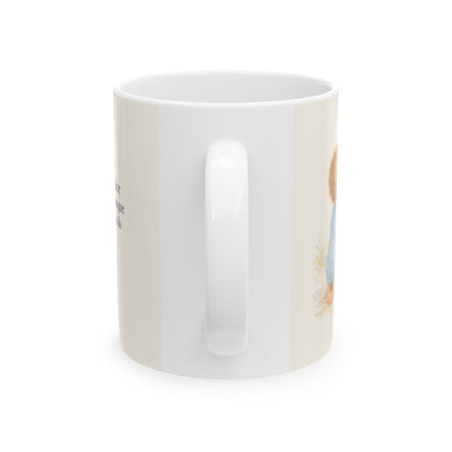 El amor de Dios se da en cosas pequeñas | Taza bíblica para café | Mateo 25:40 — 11 oz · Vista posterior