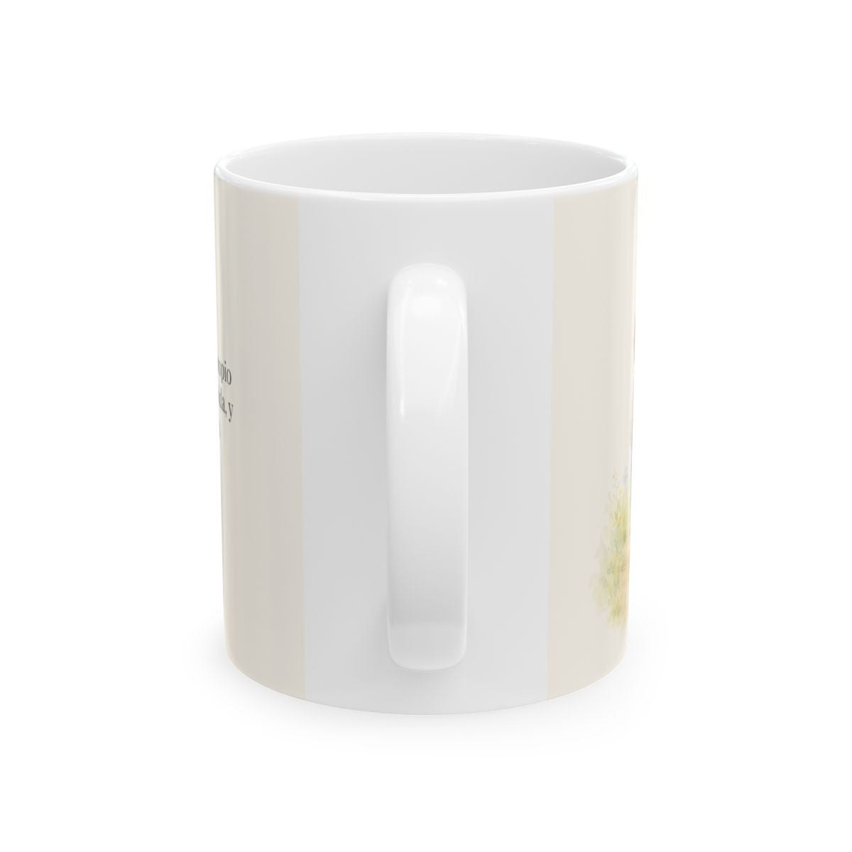 Basta a cada día su propio afán | Taza cristiana para regalar | Mateo 6:34 — 11 oz · Vista posterior