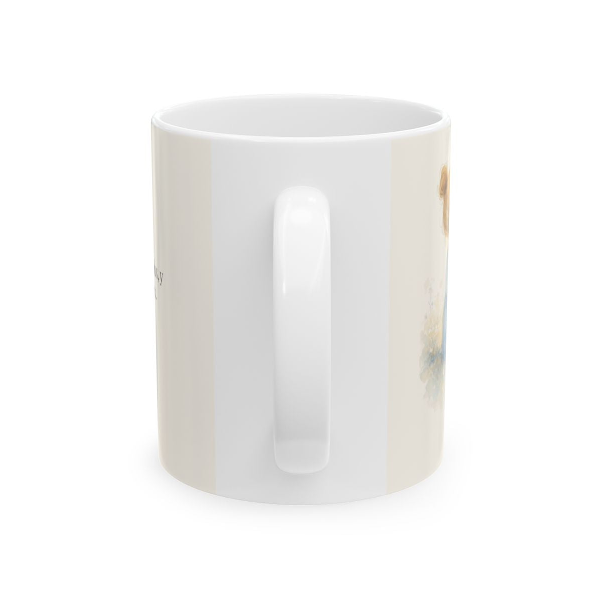 Soy hijo amado de Dios | Taza cristiana en dos tamaños | Efesios 5:1 — 11 oz · Vista posterior