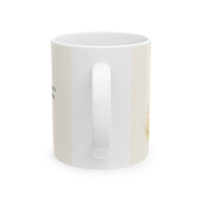 Dios es fiel y no deja a medias lo que promete | Taza bíblica de cerámica | Filipenses 1:6 — 11 oz · Vista posterior