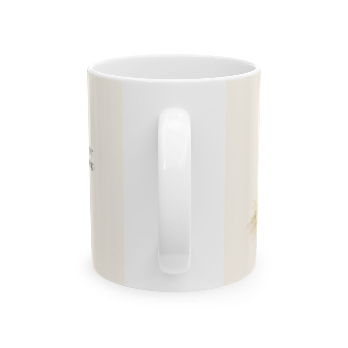 Fiel ayer, fiel hoy, fiel para siempre | Taza bíblica de cerámica | Deuteronomio 7:9 — 11 oz · Vista posterior