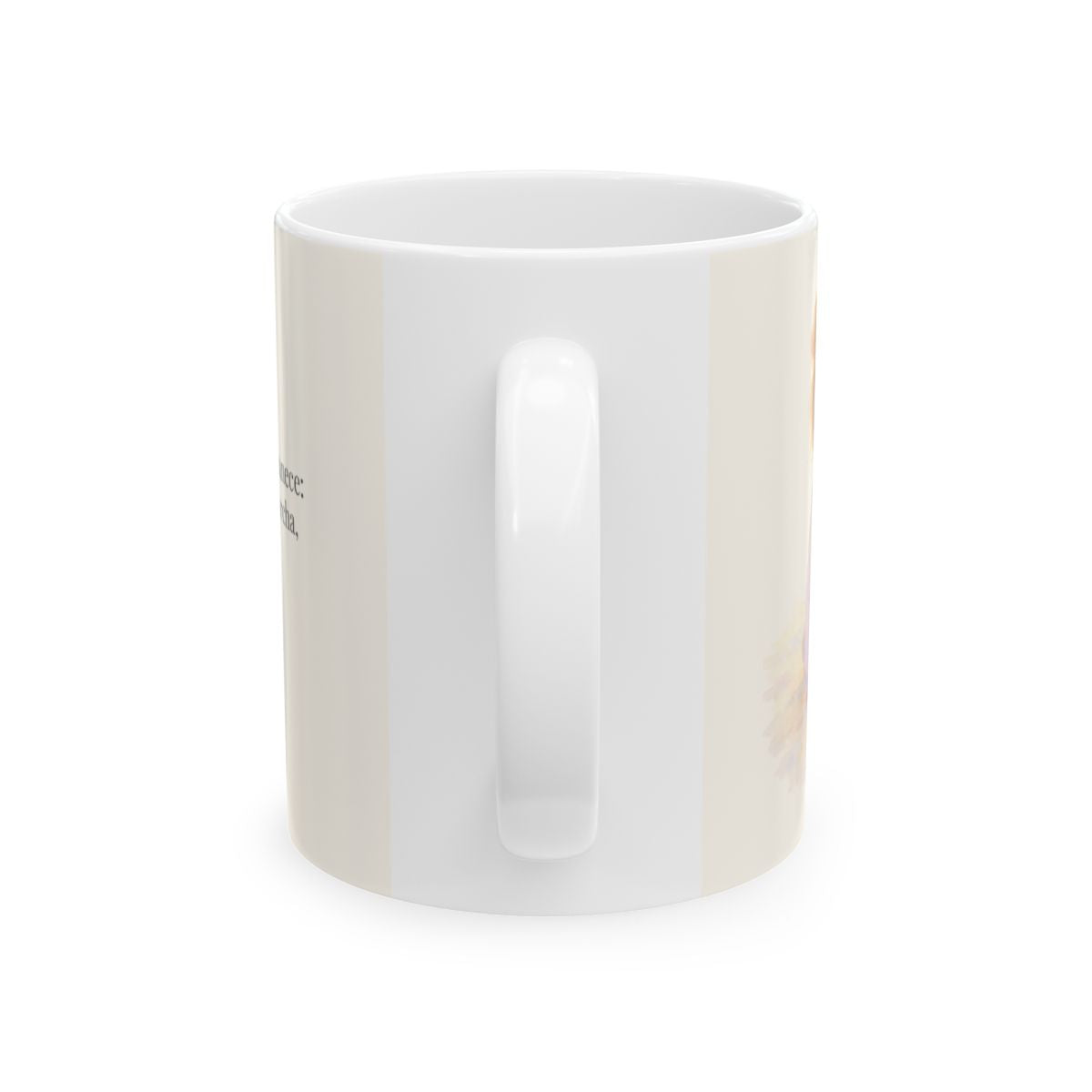 El amor de Dios permanece para siempre | Taza bíblica para café | 1 Corintios 13:8 — 11 oz · Vista posterior