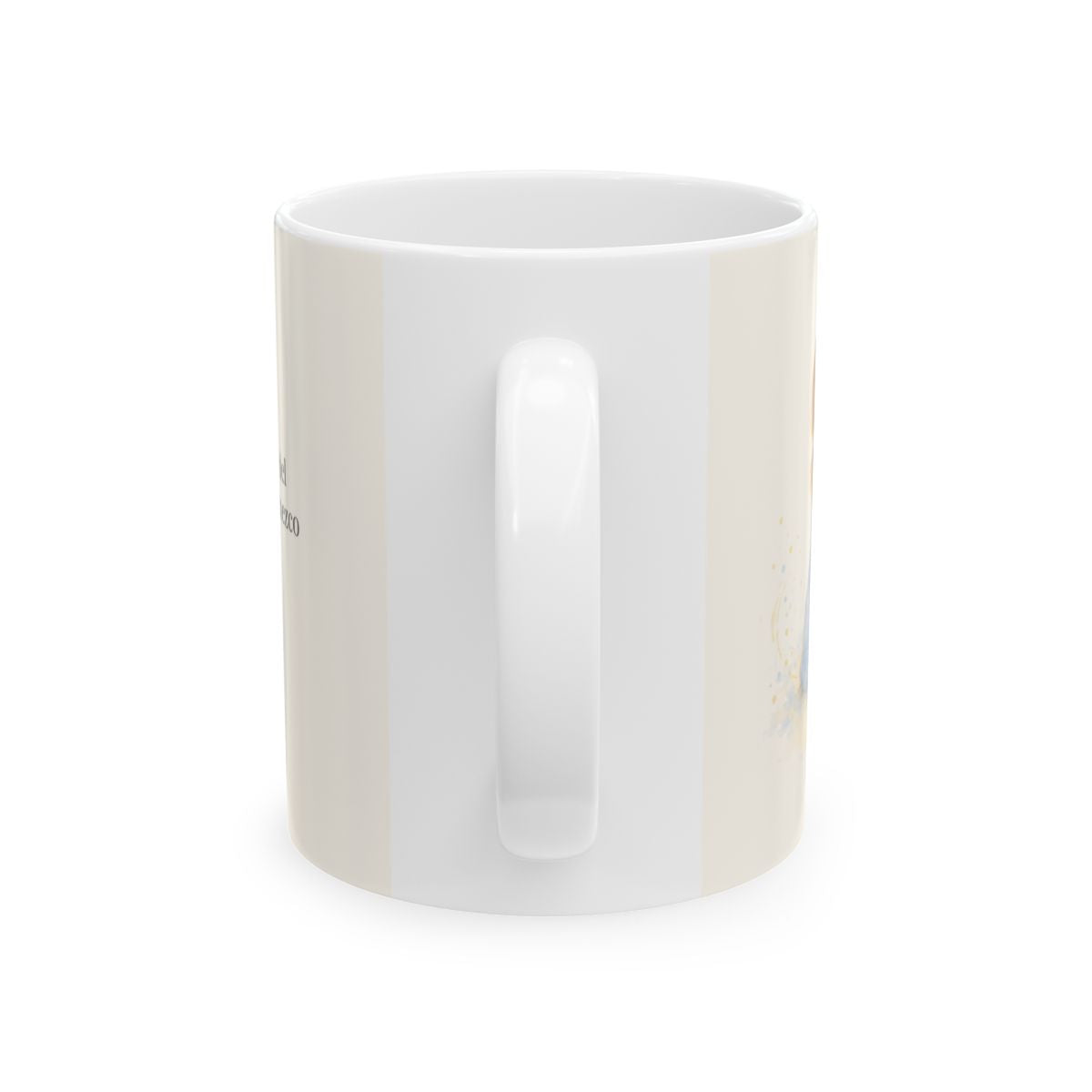 Mi fortaleza viene del Señor | Taza cristiana en dos tamaños | Isaías 41:10 — 11 oz · Vista posterior