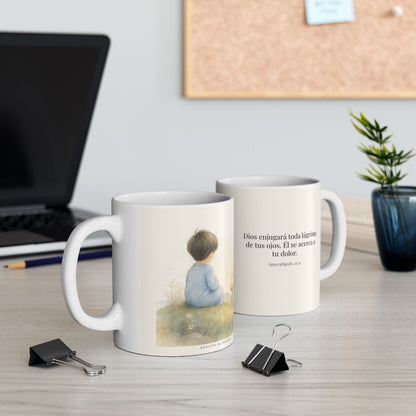 Dios enjugará toda lágrima | Taza con arte cristiano | Apocalipsis 21:4 — 11 oz · Contexto 2