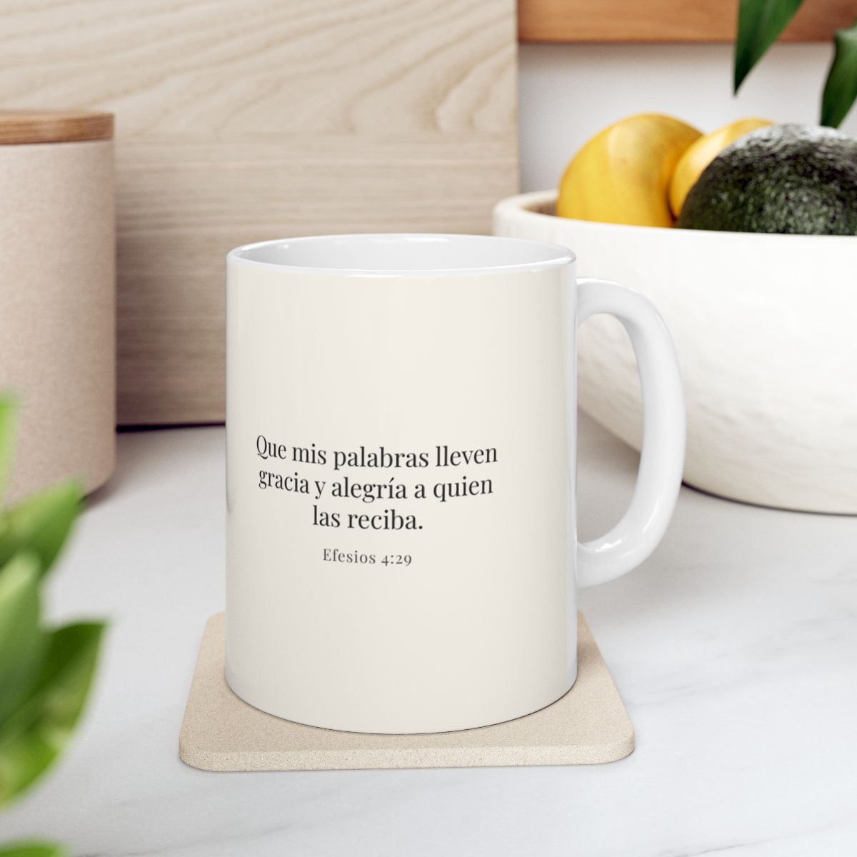 La gracia de Dios en mi boca | Taza con arte cristiano | Efesios 4:29 — 11 oz · Contexto 4
